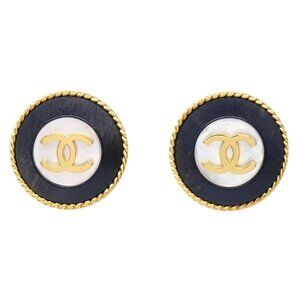 Chanel Artificial Pearl Button Clip-On Earrings Gold 95A 126433
